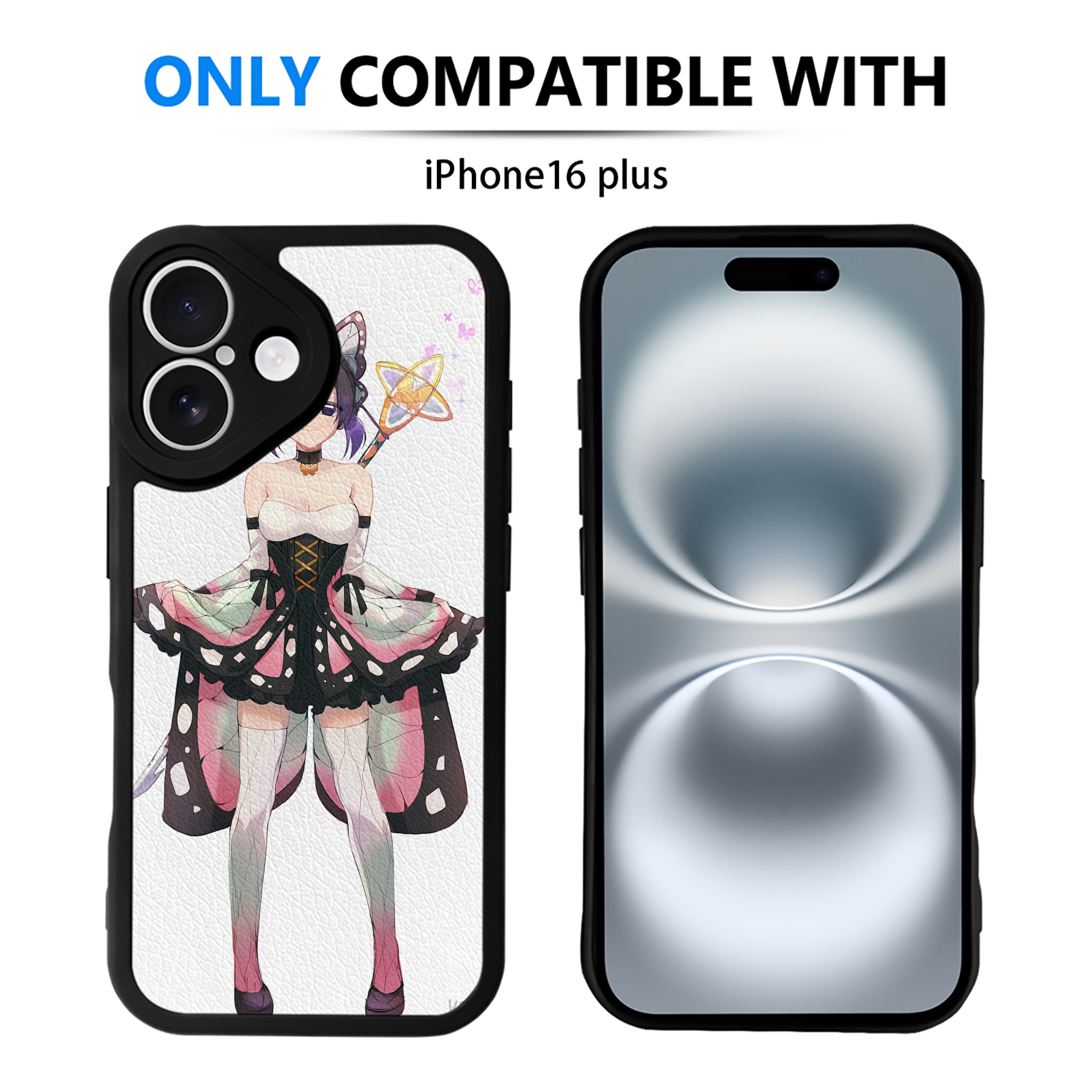 （画像用） 鬼滅の刃（きめつのやいば）蟲柱-胡蝶 しのぶ／こちょう しのぶ Kochou Shinobu 【iPhone 16シリーズ対応】シリコンスマホケース（レザー調） 材質：シリコン